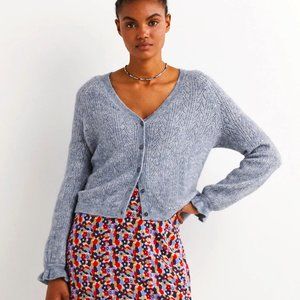 Boden Fluffy Pointelle Cardigan Blue 8 NWOT